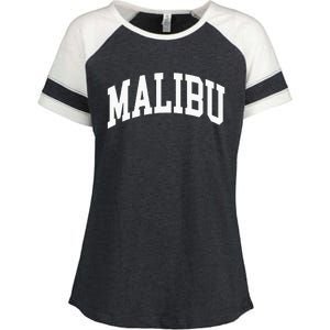 Preppy Trendy Malibu California CA Font Enza Ladies Jersey Colorblock Tee