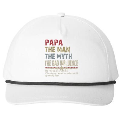 Papa The Man The Myth The Bad Influence He Knows Everything Snapback Five-Panel Rope Hat