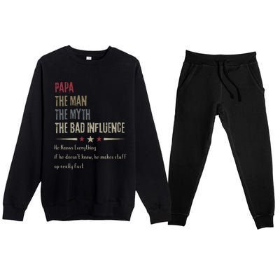 Papa The Man The Myth The Bad Influence Premium Crewneck Sweatsuit Set