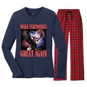 Patriotic Trump Make Fireworks Great Again 4th July New Year Women's Long Sleeve Flannel Pajama Set 