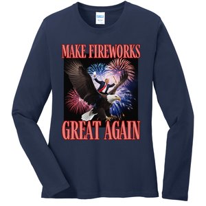 Patriotic Trump Make Fireworks Great Again 4th July New Year Ladies Long Sleeve Shirt