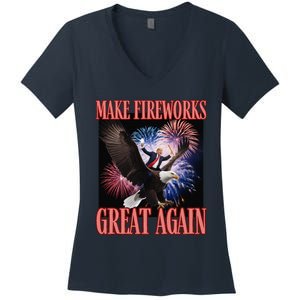 Patriotic Trump Make Fireworks Great Again 4th July New Year Women's V-Neck T-Shirt