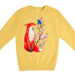 Pleased To Meet You, Japanese Fox With Cherry Blossoms Premium Crewneck Sweatshirt