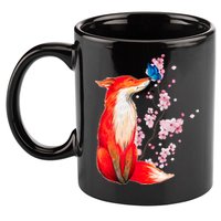 Pleased To Meet You, Japanese Fox With Cherry Blossoms 11oz C Handle Ceramic Mug