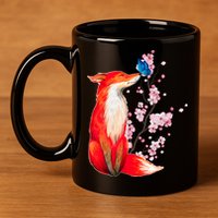 Pleased To Meet You, Japanese Fox With Cherry Blossoms 11oz C Handle Ceramic Mug