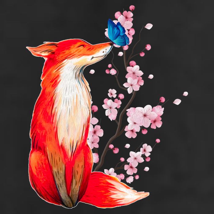 Pleased To Meet You, Japanese Fox With Cherry Blossoms 11oz C Handle Ceramic Mug