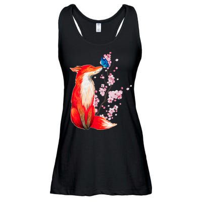 Pleased To Meet You, Japanese Fox With Cherry Blossoms Ladies Essential Flowy Tank