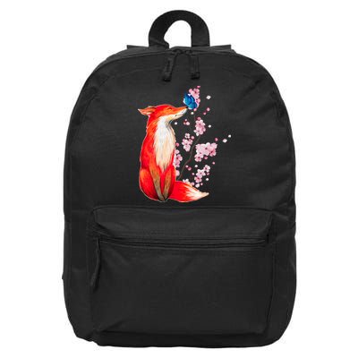 Pleased To Meet You, Japanese Fox With Cherry Blossoms 16 in Basic Backpack