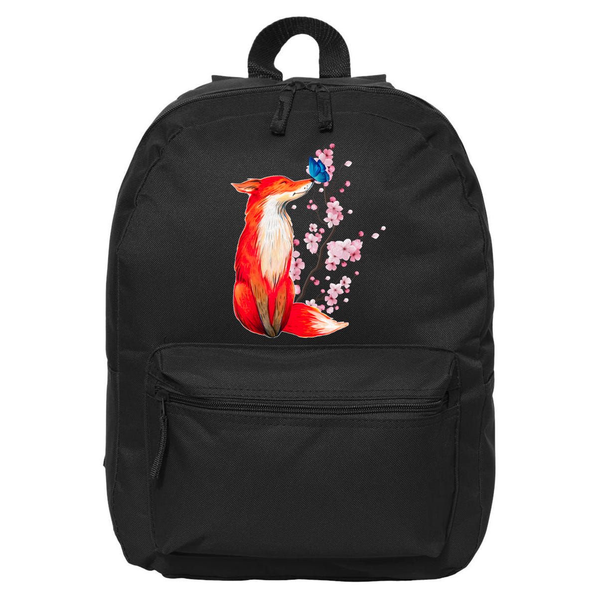 Pleased To Meet You, Japanese Fox With Cherry Blossoms 16 in Basic Backpack
