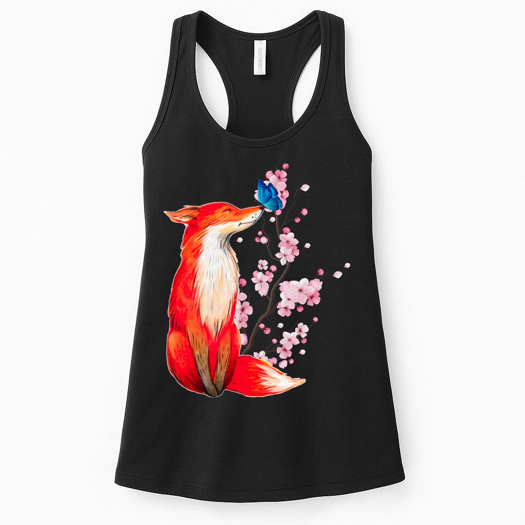 Pleased To Meet You, Japanese Fox With Cherry Blossoms Womens Tank Top