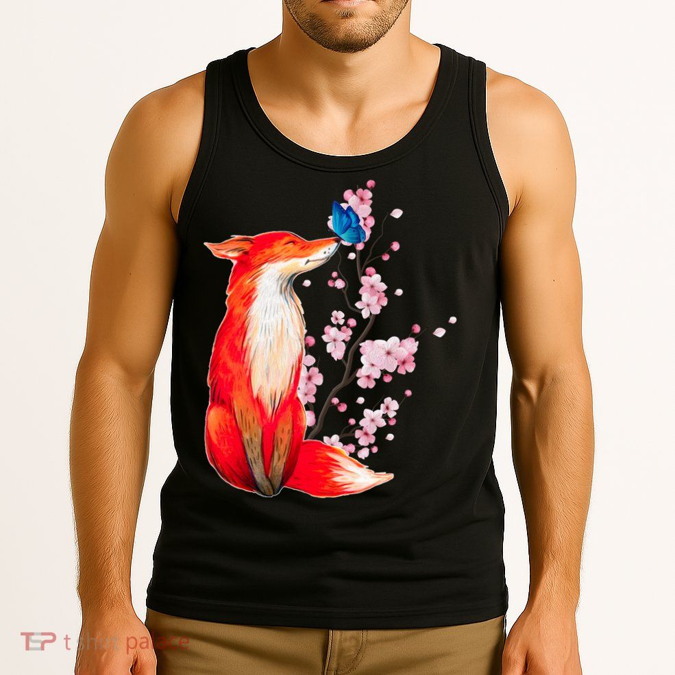 Pleased To Meet You, Japanese Fox With Cherry Blossoms Tank Top