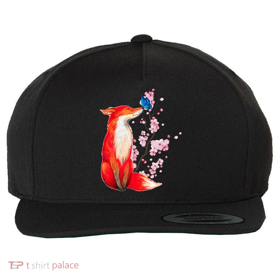 Pleased To Meet You, Japanese Fox With Cherry Blossoms Wool Snapback Cap