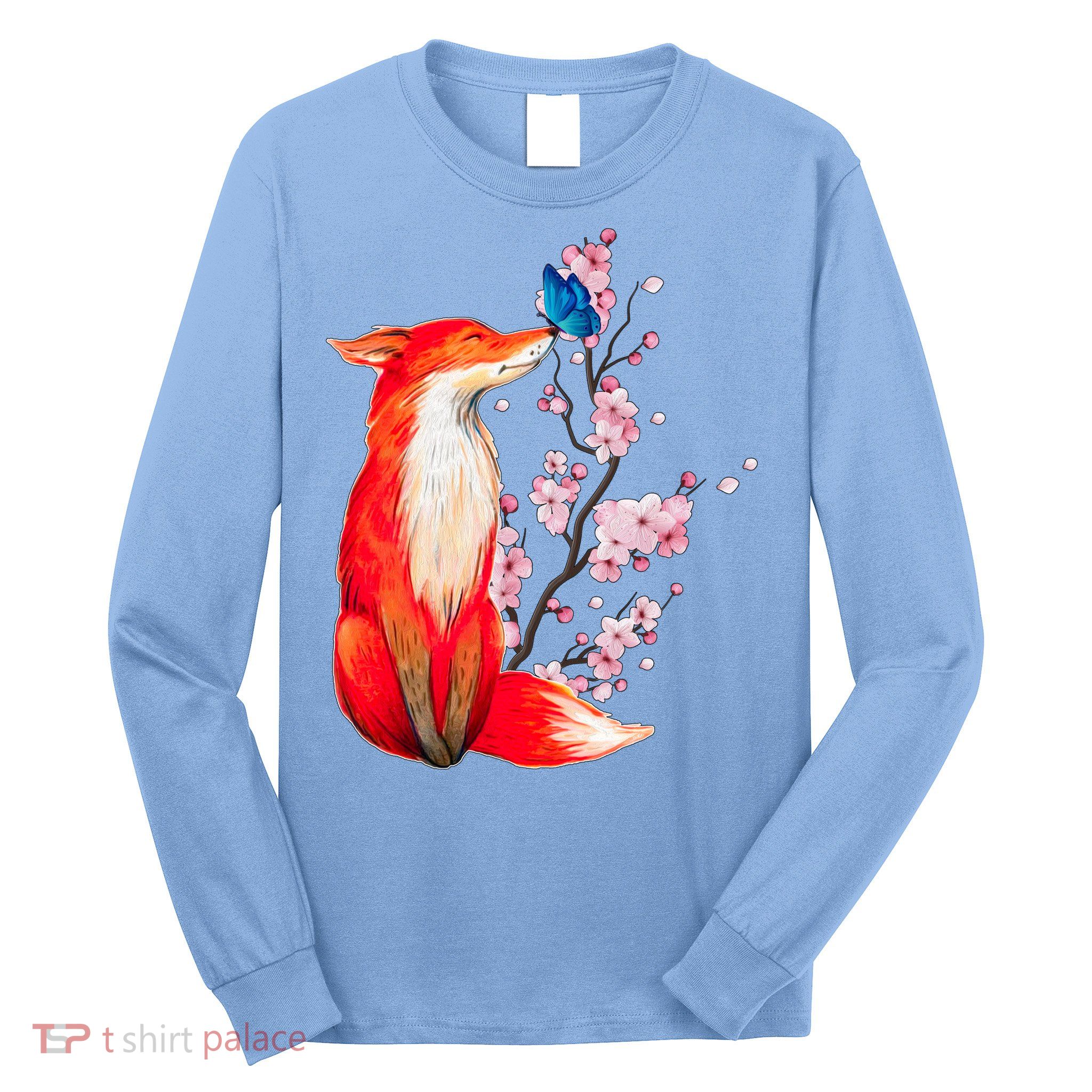 Pleased To Meet You, Japanese Fox With Cherry Blossoms Long Sleeve Shirt