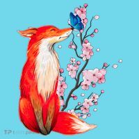 Pleased To Meet You, Japanese Fox With Cherry Blossoms Kids T-Shirt