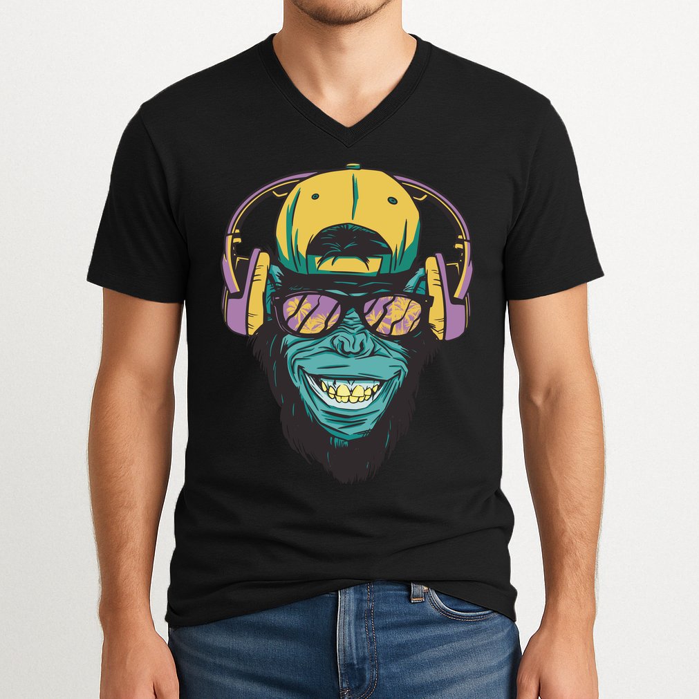 Palm Tree Music Monkey V-Neck T-Shirt