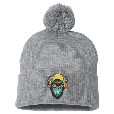 Palm Tree Music Monkey Pom Pom 12in Knit Beanie