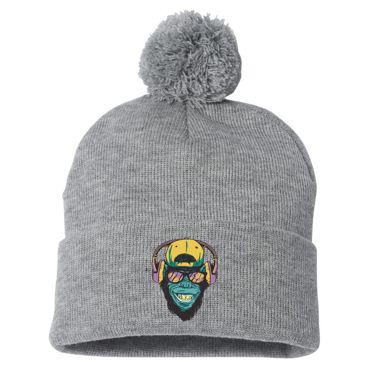 Palm Tree Music Monkey Pom Pom 12in Knit Beanie