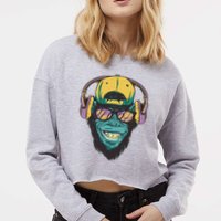 Palm Tree Music Monkey Cropped Pullover Crew
