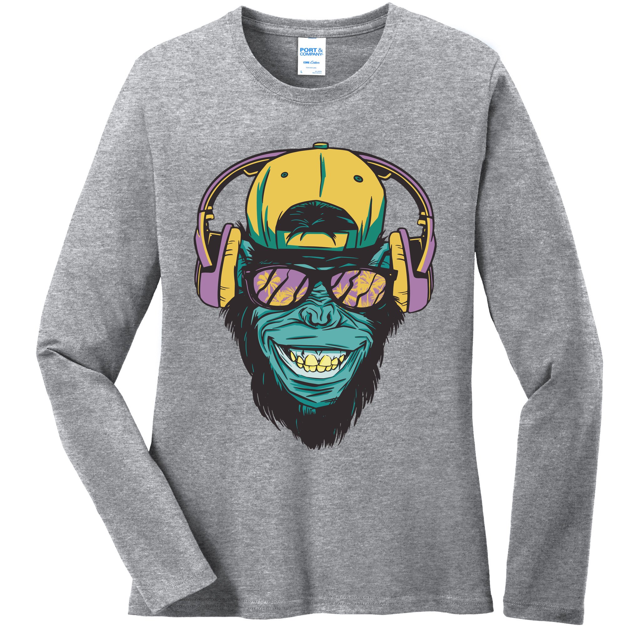 Palm Tree Music Monkey Ladies Long Sleeve Shirt