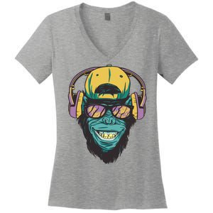 Palm Tree Music Monkey Women's V-Neck T-Shirt