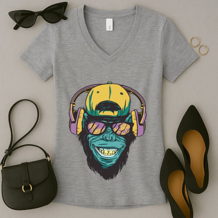 Palm Tree Music Monkey Women's V-Neck T-Shirt