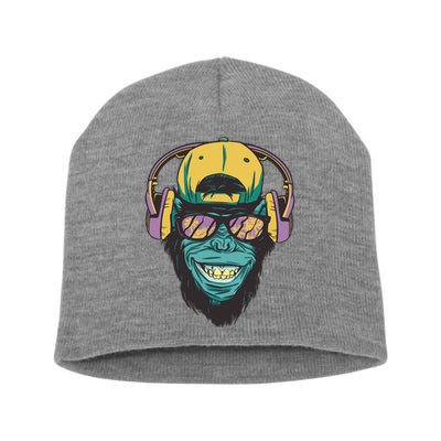 Palm Tree Music Monkey Short Acrylic Beanie