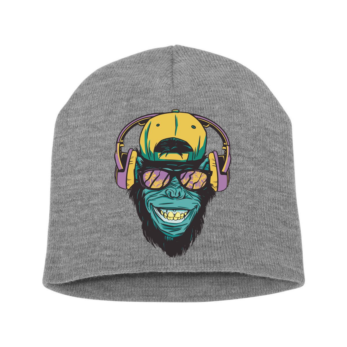 Palm Tree Music Monkey Short Acrylic Beanie