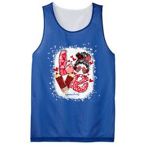 Preschool Teacher Messy Bun Hearts Bleached Valentines Day Gift Mesh Reversible Basketball Jersey Tank