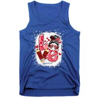 Preschool Teacher Messy Bun Hearts Bleached Valentines Day Gift Tank Top