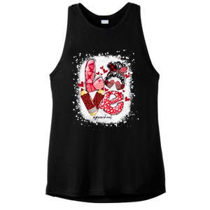 Preschool Teacher Messy Bun Hearts Bleached Valentines Day Cool Gift Ladies PosiCharge Tri-Blend Wicking Tank