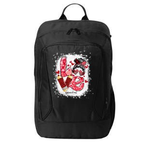 Preschool Teacher Messy Bun Hearts Bleached Valentines Day Cool Gift City Backpack