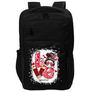 Preschool Teacher Messy Bun Hearts Bleached Valentines Day Cool Gift Impact Tech Backpack