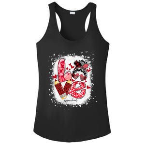 Preschool Teacher Messy Bun Hearts Bleached Valentines Day Cool Gift Ladies PosiCharge Competitor Racerback Tank