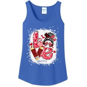 Preschool Teacher Messy Bun Hearts Bleached Valentines Day Cool Gift Ladies Essential Tank