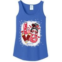 Preschool Teacher Messy Bun Hearts Bleached Valentines Day Cool Gift Ladies Essential Tank