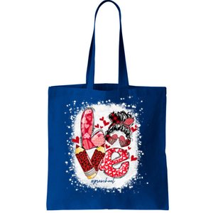 Preschool Teacher Messy Bun Hearts Bleached Valentines Day Cool Gift Tote Bag