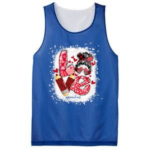 Preschool Teacher Messy Bun Hearts Bleached Valentines Day Cool Gift Mesh Reversible Basketball Jersey Tank