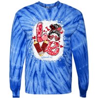 Preschool Teacher Messy Bun Hearts Bleached Valentines Day Cool Gift Tie-Dye Long Sleeve Shirt