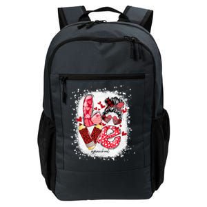 Preschool Teacher Messy Bun Hearts Bleached Valentines Day Cool Gift Daily Commute Backpack