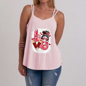 Preschool Teacher Messy Bun Hearts Bleached Valentines Day Cool Gift Women's Strappy Tank