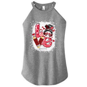 Preschool Teacher Messy Bun Hearts Bleached Valentines Day Cool Gift Women's Perfect Tri Rocker Tank