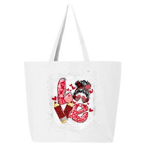 Preschool Teacher Messy Bun Hearts Bleached Valentines Day Cool Gift 25L Jumbo Tote