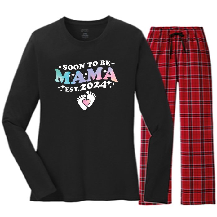 Promoted To Mommy 2024 Soon To Be Mama Funny New Mom Mothers Day Women's Long Sleeve Flannel Pajama Set 