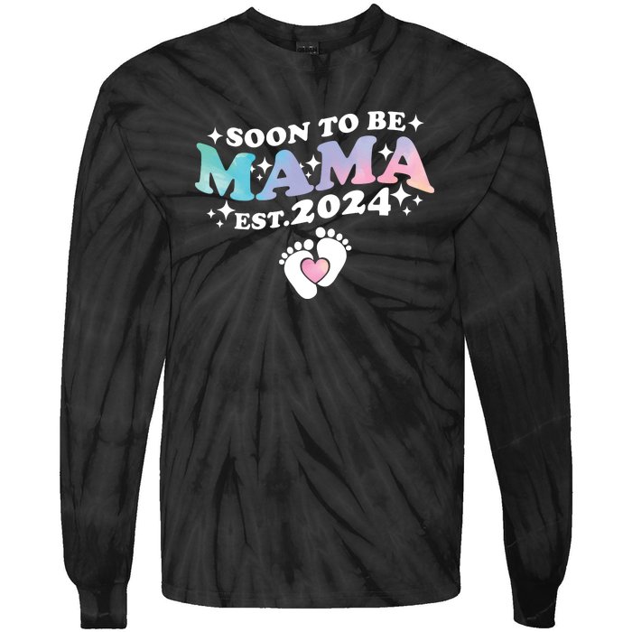 Promoted To Mommy 2024 Soon To Be Mama Funny New Mom Mothers Day Tie-Dye Long Sleeve Shirt