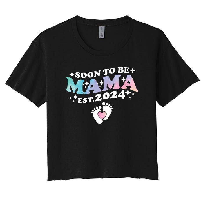 Promoted To Mommy 2024 Soon To Be Mama Funny New Mom Mothers Day Women's Crop Top Tee