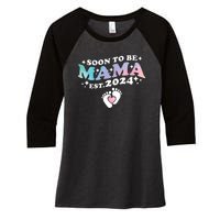 Promoted To Mommy 2024 Soon To Be Mama Funny New Mom Mothers Day Women's Tri-Blend 3/4-Sleeve Raglan Shirt