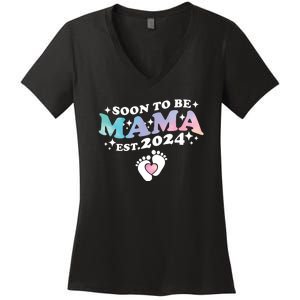 Promoted To Mommy 2024 Soon To Be Mama Funny New Mom Mothers Day Women's V-Neck T-Shirt