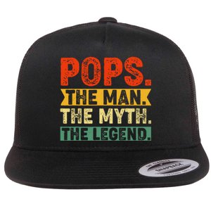 POPS THE MAN THE MYTH THE LEGEND Father's Day Gift Grandpa Flat Bill Trucker Hat