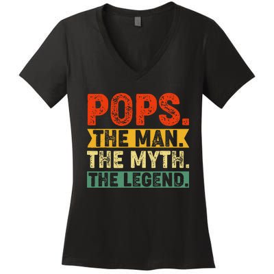 POPS THE MAN THE MYTH THE LEGEND Father's Day Gift Grandpa Women's V-Neck T-Shirt