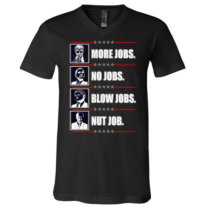 Political Trump More Jobs Obama Clinton Biden V-Neck T-Shirt